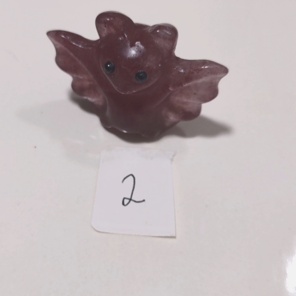 Strawberry Quartz Bat Carving Crystal Imperfections color Variations 1x1.5 - Picture 9 of 9